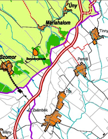 a Zs�mb�ki-medenc�t nyugatr�l elker�l� �t tervezett nyomvonala